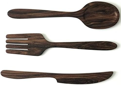 LARGE WOODEN WALL DECORATIVE UTENSIL SET for Dining Room or Kitchen. Set of 3 Pieces is perfect for decorating your home with a touch of nature. Modern and Classy.