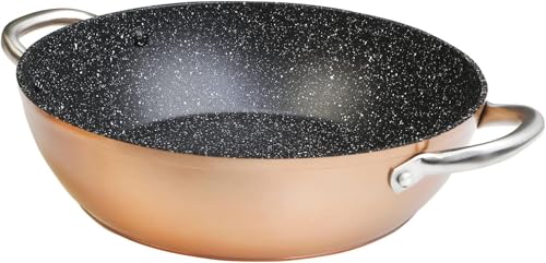 WECOOK! Professional Low Induction Casserole 28cm, Environmentally Friendly Non-Stick PFOA Free, Forged Aluminum, Copper Color, 2.8 mm Thickness, Stainless Steel Handles, Ceramic Hob, Gas, Oven