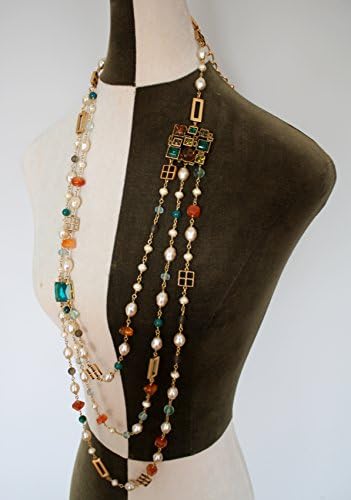 Vintage Chanel-inspired Long Tripple-layer Baroque Pearl and Natural Stone Necklace