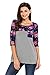 Annflat Women's Plus Size Round Neck Three Quarter Sleeve Floral Tops Girls Juniors T Shirt Small Grey
