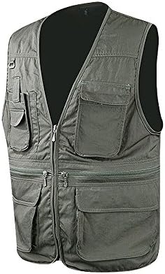 Nyfashioncity Mens Casual Multi Pockets Travel Fishing Hunting Work Outdoor Vest 03R (Khaki, L)