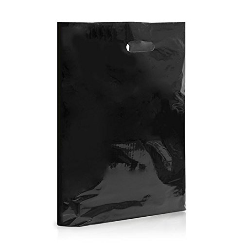 Black Premium Degradable Patch Handle Fashion Plastic Carrier Bags 15" x 18" + 3" Pack of 100