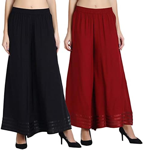 Sangani Women's Rayon Flared Gotta Palazzo Combo (Pack of 2)