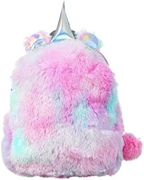 Mini Unicorn Backpack Bags For Women 2019 Winter Faux Fur Small Bagpacks Hologram Leather Teenager Schoolbag (Pink)