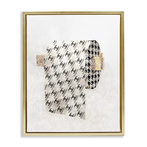 Stupell Industries 'Glam Pattern Toilet Paper', Floating Frame Canvas Art, Gold…
