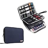 BUBM Double Layer Travel Gear Organizer / Electronics Accessories Bag / Phone Charger Case, Fit for iPad/iPad Mini/iPad Air (Large, Dark Blue)