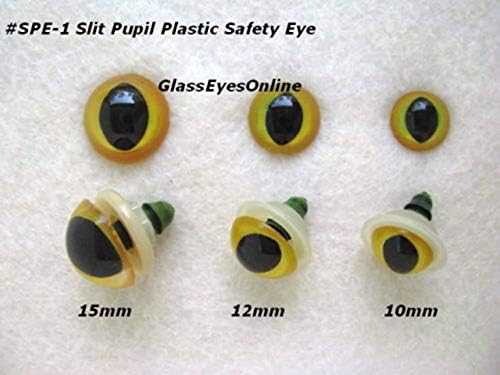 Slit Pupil Plastic Safety Eyes Frogs, Dragons, Cats, 12 Pair 10mm to 15mm (12 mm, Yellow)