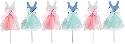 Qteland Fairy Dress Cupcake Toppers 6PCS Decorations for Baby Showers Picnic Themed wedding Birthday Party Favors for Kids