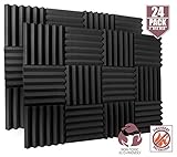 24 Pack Acoustic Foam Panels 2" X 12" X 12" Fireproof - SGS Certified - Soundproofing Studio Foam Wedge Tiles - Top Quality - Ideal for Home & Studio Sound Insulation High Density 1,57 pound/CBF