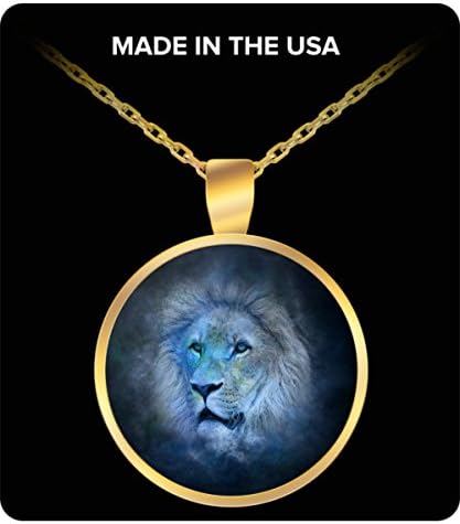 Leo Zodiac Sign Charm Necklace - Round Gold Chain Pendant - Stars Background - The Lion