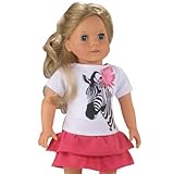 2 Pc. 18 Inch Doll Outfit of White Zebra Graphic Shirt & Hot Pink Tiered Skirt, Fits American Girl Dolls & More! Sophia's 18 Inch Doll Flowered Zebra Top & Skirt