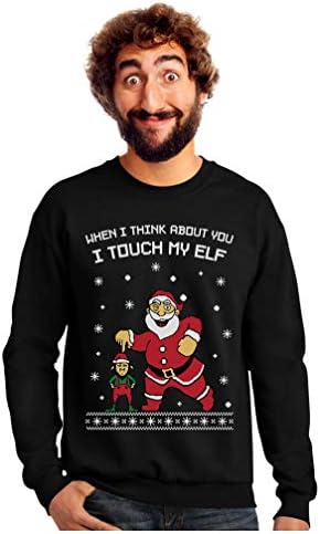 Amazon Com I Touch My Elf Ugly Christmas Sweater Sweatshirt Clothing