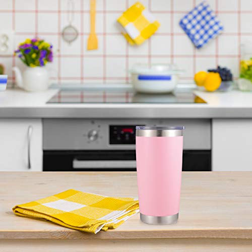 DOMICARE 20oz Stainless Steel Tumbler with Lid, Double Wall Vacuum Insulated Travel Mug, Durable Powder Coated Insulated Coffee Cup, 8 Pack, Pink - Thumbnail 6