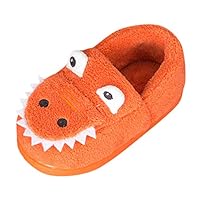 Kauneus Boys Girls Warm Dinosaur House Slippers Toddler Kids Fuzzy Indoor Bedroom Shoes (Toddler/Little Kid/Big Kid) Orange