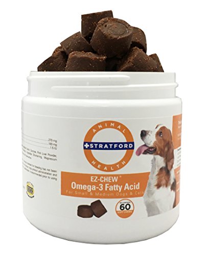 Stratford Pharmaceuticals EZ Chew Omega 3 Fatty Acid Soft Chew Max Strength - Dog Omega 3 Supplement - Soft Chew Treats with Fish Oil for Dogs - Small and Medium Dogs - 60 Soft Chews