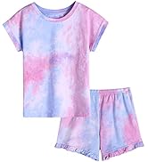 Greatchy Girls Tie Dye Shorts Set Summer Clothes Cotton Short Sleeve Pullover Top + Elastic Waist...