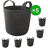 5-Pack 7 Galloons Grow Bags Nonwoven Grow Bags/Plant Container/Aeration Fabric Pots for Potato With Handles (Black)