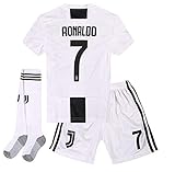 Feeke #7 Ronaldo Shirt Juventus Home Soccer Tshirt 18-19 Season for Kids/Youth with Socks & Shorts White