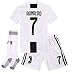Feeke #7 Ronaldo Shirt Juventus Home Soccer Tshirt 18-19 Season for Kids/Youth with Socks & Shorts White