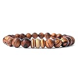 Handmade Wood Bead Wrist Bangle Jewelry Bracelet for Men and Women - Designed by Live Allure (Brown wood)