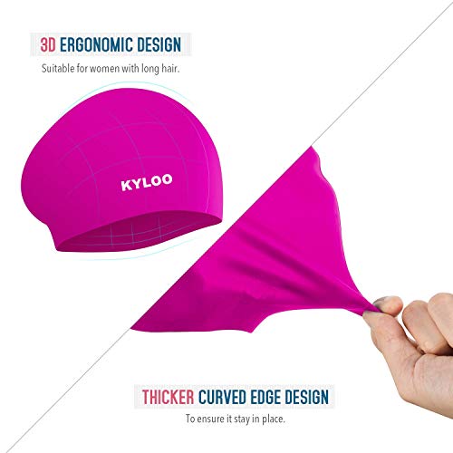 Long Hair Swim Cap 2 Pack, 3D Ergonomic Design Silicone Swimming Cap for Women and Men with Ear Plug and Nose Clip, 2019 Thicker Design (Black+Pink) - Thumbnail 4