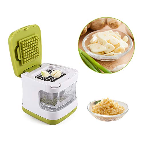 3-in-1 Garlic Cube Garlic Press - Innovative, Slicer, Chopper, Crusher and Dicer, Dual-purpose Garlic Crusher Ginger Slicer with Storage Box, Mini Garlic Chopper Mincer with Stainless Steel Blade