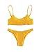 SweatyRocks Women's Sexy Bathing Suit Solid Color Halter Shirred Bikini Swimsuit Yellow L