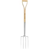 Berry&amp;Bird Gardening Digging Fork, 4-Tine Stainless Steel Pitchfork | 43.9" Heavy Duty Spading Fork with D-Grip Handle &amp; Ergonomic Ashwood Handle for Digging, Planting, Cultivating, Aerating