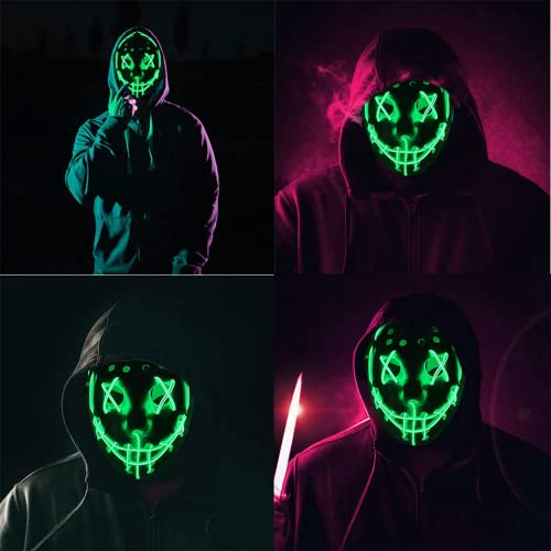 Light up Purge Mask LED Jason Mask Scary Halloween Mask Costume for Kids Adults Men Women Halloween Festival Party
