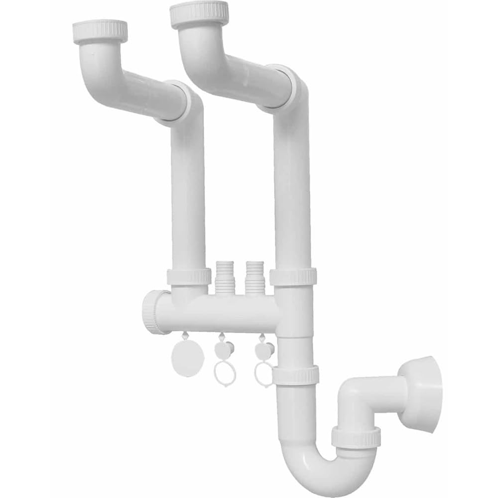 Schläfer 4395027 | Universal 2-Way 1"1/2 Siphon for Stainless Steel Sinks with Double Dishwasher Connection - diam40mm Outlet, Space-Saving self-Cleaning Siphon Set 2 Bowls, Double Sink