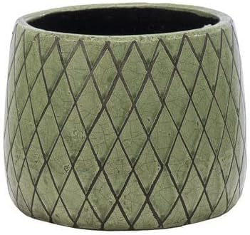 Frame Company Indoor Glazed Ceramic Cauldron Style Flower Plant Pot, Green Criss Cross Pattern, Depth 25m Height 19cm *Choice of sizes*