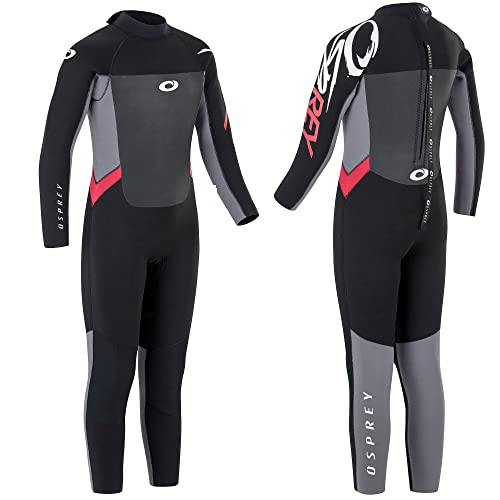 Osprey Boys 5 Mm Full Length Winter Wetsuit for Kids, Black Red, S UK