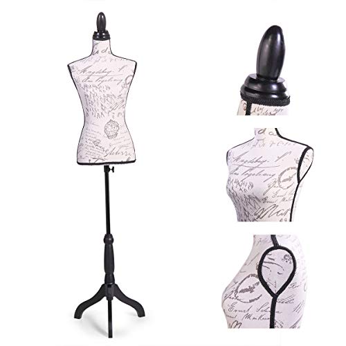 Sandinrayli Female Canvas Mannequin Torso Dress Form Clothing Display w/Black Tripod Stand