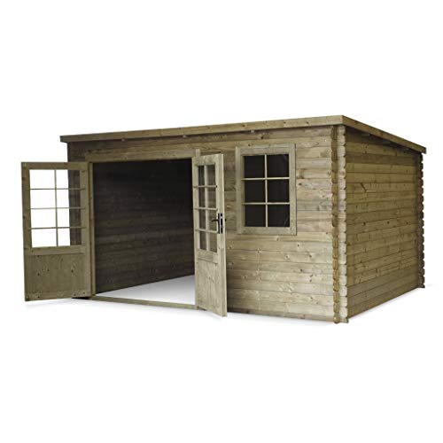 Alice's Garden Abri de Jardin Contemporain traité Autoclave Classe 3, MEGEVE en Bois FSC de 12,8 m², Structure en madriers 28 mm, Sapin du Nord