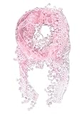 Fanhong Lace Tassel Sheer Burnt-out Floral Print Triangle Mantilla Scarf Shawl Neck Wrap Pink