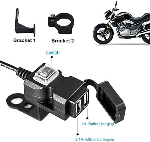 MASO Motorcycle USB Socket Waterproof, Motorbike Fast Charger Adapter Dual USB 3.1A for 9-90V Motorcycle Electrombile Black