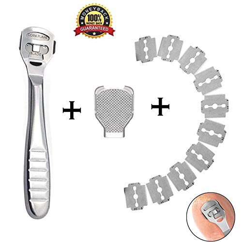 Foot Callus Remover Cuticle Corn Hard Skin Heel Shaver Rasp Cutter,Callus Shaver Sets with 10 Blades Pedicure Razor Tool Shavers with Stainless Steel Handle Hard Skin Remover for Hand Feet (A)