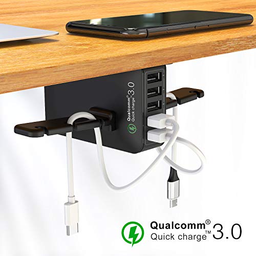 Yostyle Headphone Stand with USB Charger,Under Desk 5 USB Port QC3.0 Quick Charging Station