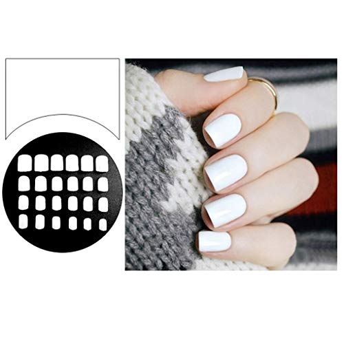 Tgirls 24Pcs White False Nails Glossy Full Cover Square Fake Nails Heart Wedding Party Clip on Nail for Women and Girls (White)
