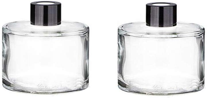 2 Pcs 50ml 1.7oz Empty Round Glass Diffuser Bottles with Black Caps Diffuser Jars Essential Oil Fragrance Containers Holders