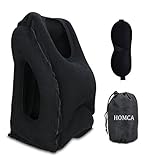 HOMCA Travel Pillow, Portable Head Neck Rest Inflatable Pillow from, Design for Airplanes, Cars, Buses, Trains, Office Napping, Camping - Includes Free Eye Mask (Black)