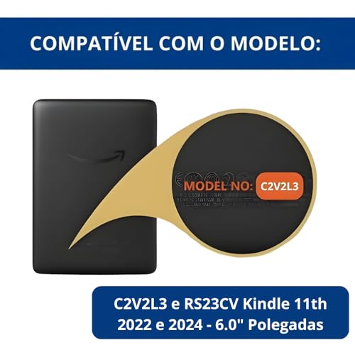 Capa Para Kindle 11ª Geração 6” (Modelos 2022 e 2024 – C2V2L3 e RS23CV) – Auto Hibernação – Fechamento Magnético – Leve, Rígida, com Revestimento Interno em Microfibra e Alça de Suporte (Preto)