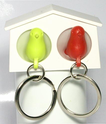 Duo Couple Sparrow Bird House Nest Whistle Key Holder Chain Ring Keyholder Keychain Keyring Hanger Rack White House (Green-Red)