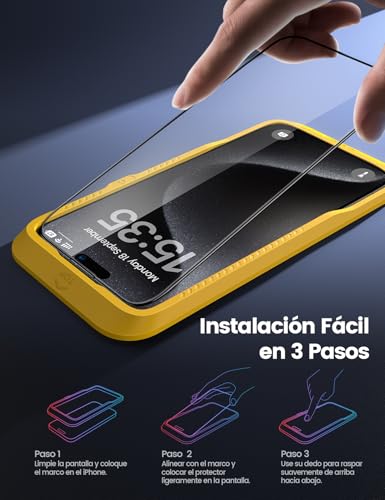Lamicall Mica para iPhone 16 Pro - [Top 9H Película de Vidrio Templado], Marco de Instalación Fácil, 0 Burbujas, AntiHuellas, Alta Sensibilidad, Protector de Pantalla para iPhone 16 Pro (6.3")