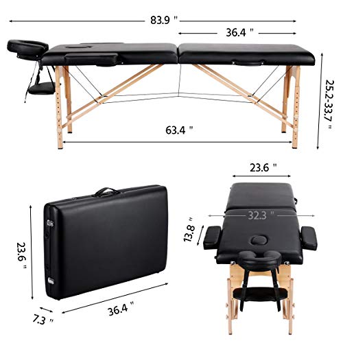Yaheetech Massage Table Portable Massage Bed Massage Therapy Table Spa Bed 84 Inch Adjustable 2 Fold Salon Bed Face… - Image 4