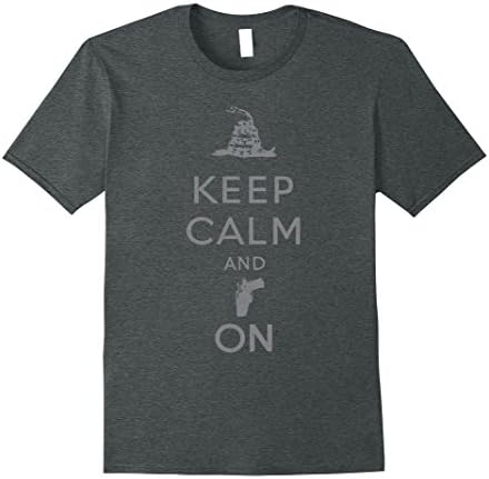 Mens Keep Calm and "Carry" on Don't Tread on Me Distressed TShirt 2XL Dark Heather