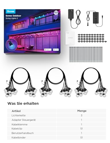 Govee Outdoor LED Fairy Lights Outdoor 2.45 m Dimmable RGBICW Fairy Lights with 16 Million Colours and 47 Scene Modes, 100 lm per LED Life 25000 h, IP65 Waterproof, Works with Google