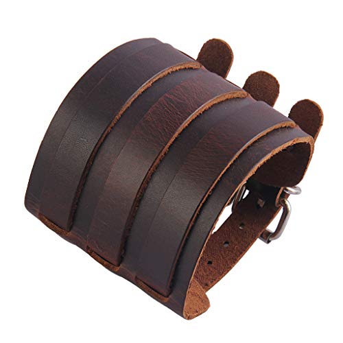 AZORA Punk Leather Cuff Bracelet Adjustable Wide Leather Belt Bracelets Arm Cuff Gothic Leather Wristbands Rock Jewelry for Men, Boy, Women