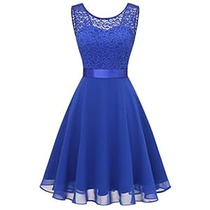 BeryLove dames kanten jurk bruidsmeisjes elegante party knielange cocktailjurk chiffon mouwloos