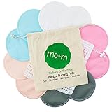 Washable Nursing Pads (Ultra Soft Organic Bamboo) - 10pk Eco-Friendly Reusable Breastfeeding Bra Pads w/ Wash Bag & Hemp Carry Sack by Mo+m
